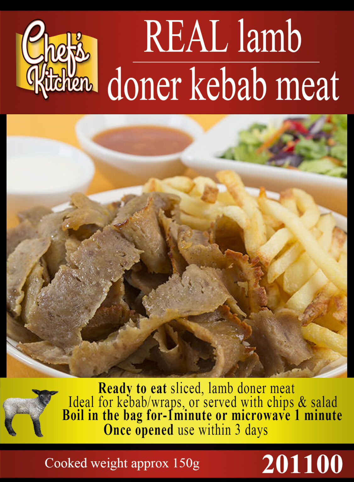 Lamb Doner Kebab meat 150g Korat Chef