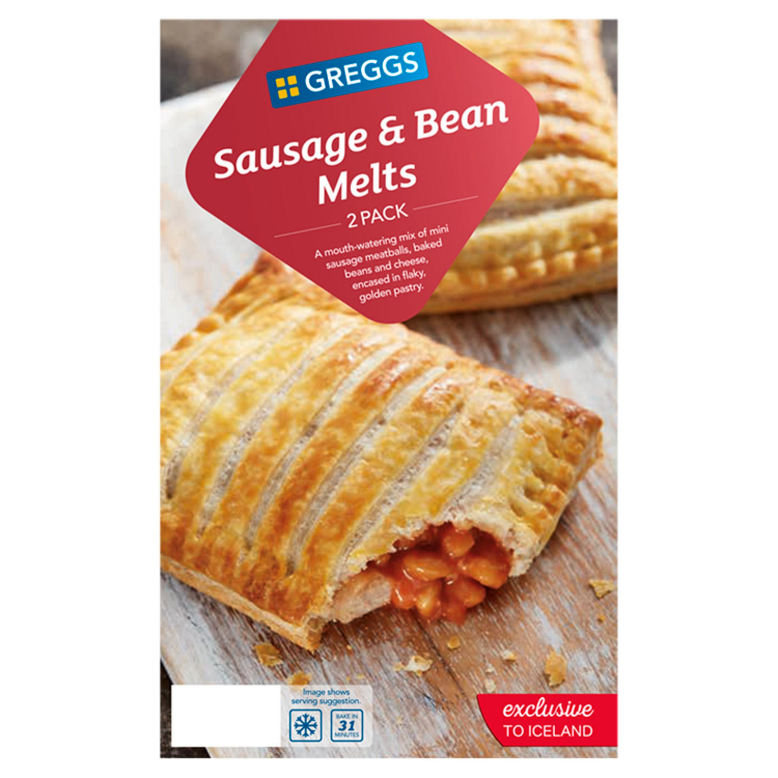 Greggs sausage cheese & bean melt 308g (2 slices) Korat Chef